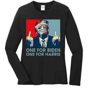 Trump Middle Finger Biden Harris Republican American Flag Ladies Long Sleeve Shirt