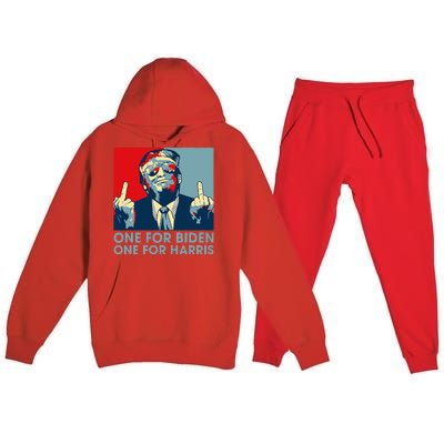 Trump Middle Finger Biden Harris Republican American Flag Premium Hooded Sweatsuit Set