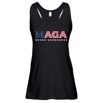 Trump Maga Freedom Never Surrender 4th Of July 2024 Usa Flag Hoodie Ladies Essential Flowy Tank