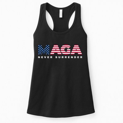 Trump Maga Freedom Never Surrender 4th Of July 2024 Usa Flag Hoodie Womens Tank Top