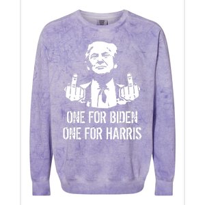 Trump Middle Finger One For Biden One For Harris Colorblast Crewneck Sweatshirt