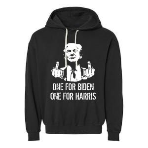 Trump Middle Finger One For Biden One For Harris Garment-Dyed Fleece Hoodie