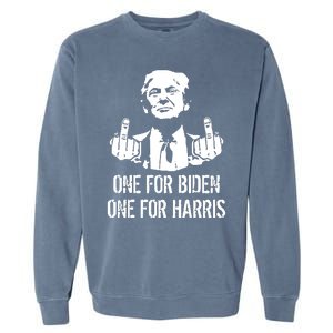 Trump Middle Finger One For Biden One For Harris Garment-Dyed Sweatshirt