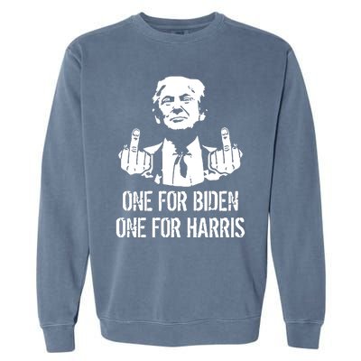 Trump Middle Finger One For Biden One For Harris Garment-Dyed Sweatshirt