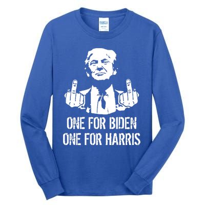 Trump Middle Finger One For Biden One For Harris Tall Long Sleeve T-Shirt