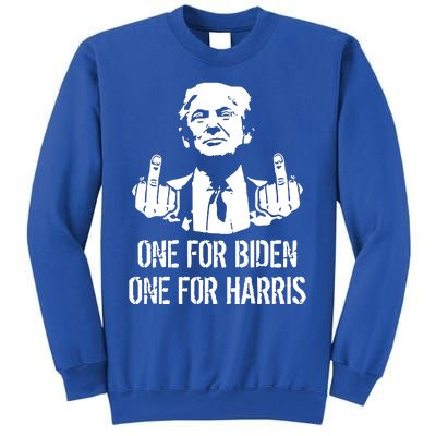 Trump Middle Finger One For Biden One For Harris Tall Sweatshirt