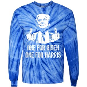 Trump Middle Finger One For Biden One For Harris Tie-Dye Long Sleeve Shirt