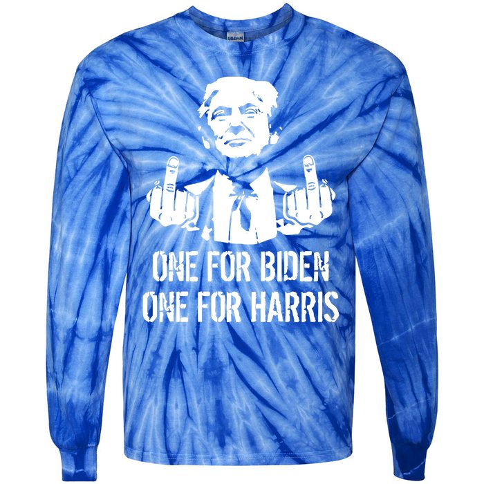 Trump Middle Finger One For Biden One For Harris Tie-Dye Long Sleeve Shirt