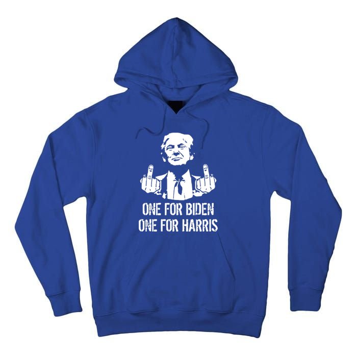 Trump Middle Finger One For Biden One For Harris Tall Hoodie