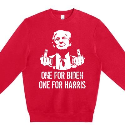 Trump Middle Finger One For Biden One For Harris Premium Crewneck Sweatshirt