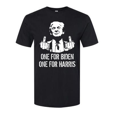 Trump Middle Finger One For Biden One For Harris Softstyle CVC T-Shirt