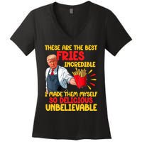 Trump Make Fries Great Again 2024 Funny Meme Trump Gift Women's V-Neck T-Shirt