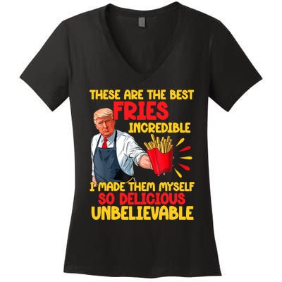 Trump Make Fries Great Again 2024 Funny Meme Trump Gift Women's V-Neck T-Shirt