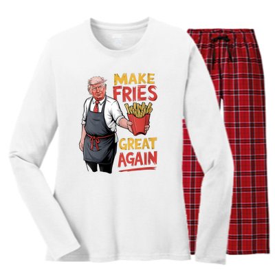 Trump Make Fries Great Again 2024 Funny Meme Trump Gift Women's Long Sleeve Flannel Pajama Set 