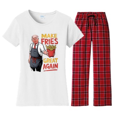 Trump Make Fries Great Again 2024 Funny Meme Trump Gift Women's Flannel Pajama Set