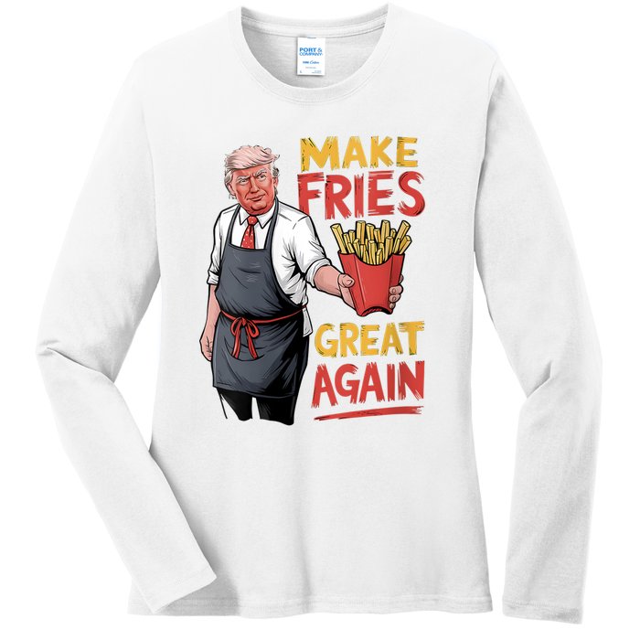 Trump Make Fries Great Again 2024 Funny Meme Trump Gift Ladies Long Sleeve Shirt