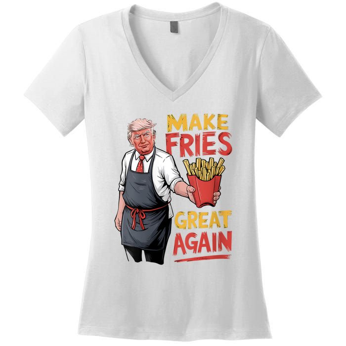 Trump Make Fries Great Again 2024 Funny Meme Trump Gift Women's V-Neck T-Shirt