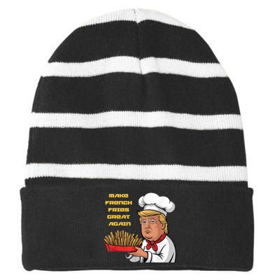 Trump Make Fries Great Again 2024 Funny Meme Trump Gift Striped Beanie with Solid Band