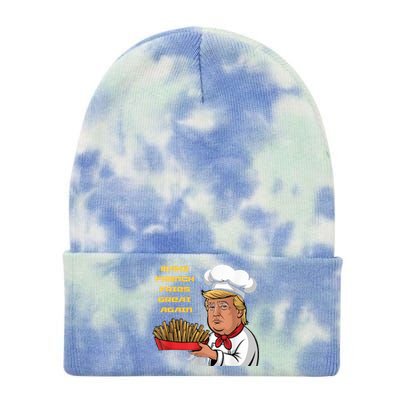 Trump Make Fries Great Again 2024 Funny Meme Trump Gift Tie Dye 12in Knit Beanie