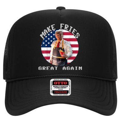 Trump Make Fries Great Again 2024 Funny Meme Trump Gift High Crown Mesh Back Trucker Hat