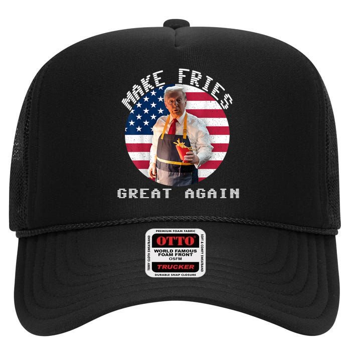 Trump Make Fries Great Again 2024 Funny Meme Trump Gift High Crown Mesh Back Trucker Hat