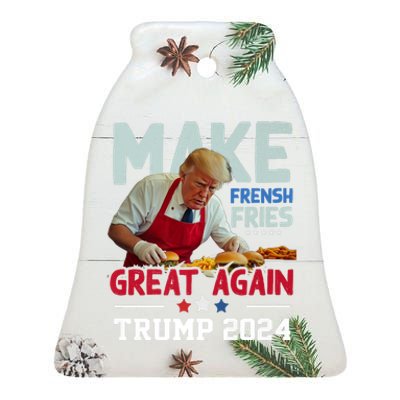 Trump Make Fries Great Again 2024 Funny Meme Trump Gift Ceramic Bell Ornament