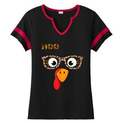 Turkey Moo Funny Cow Thanksgiving Ladies Halftime Notch Neck Tee