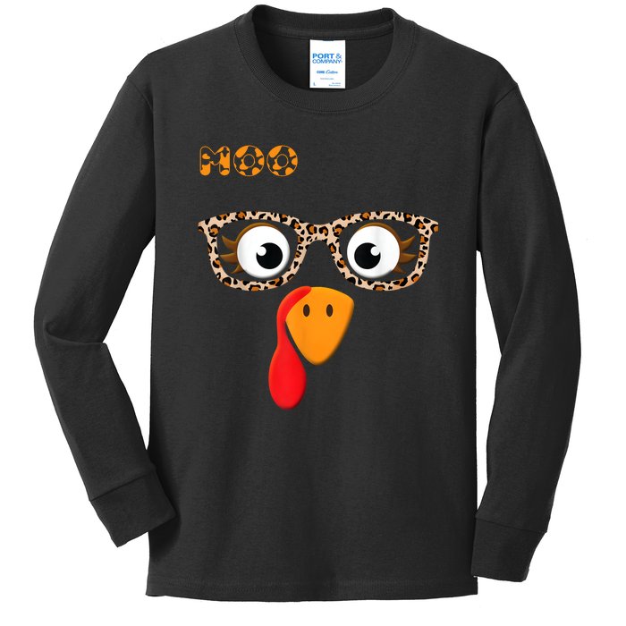 Turkey Moo Funny Cow Thanksgiving Kids Long Sleeve Shirt