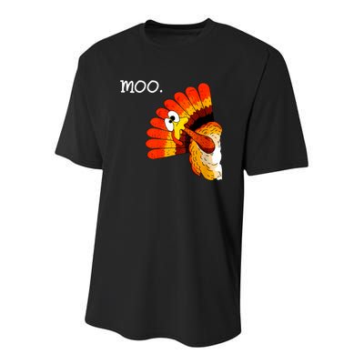 Turkey Moo Funny Thanksgiving Youth Performance Sprint T-Shirt