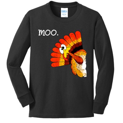 Turkey Moo Funny Thanksgiving Kids Long Sleeve Shirt