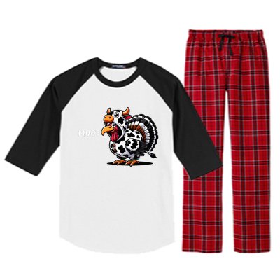 Turkey Moo Funny Thanksgiving Raglan Sleeve Pajama Set