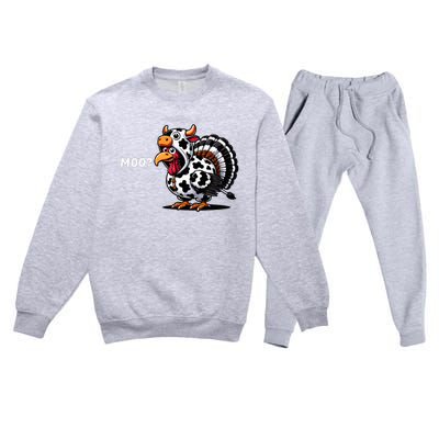 Turkey Moo Funny Thanksgiving Premium Crewneck Sweatsuit Set