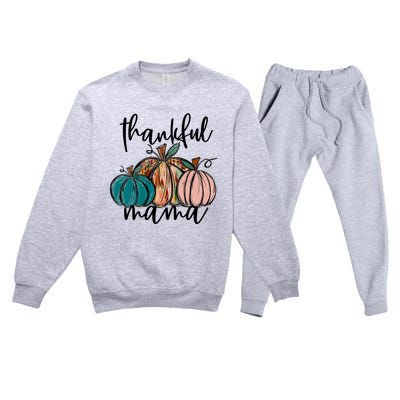 Thankful Mama Fall Season Pumpkin Design Gift Premium Crewneck Sweatsuit Set