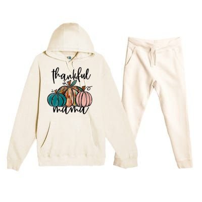 Thankful Mama Fall Season Pumpkin Design Gift Premium Hooded Sweatsuit Set