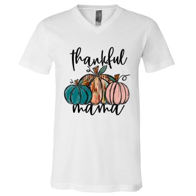 Thankful Mama Fall Season Pumpkin Design Gift V-Neck T-Shirt