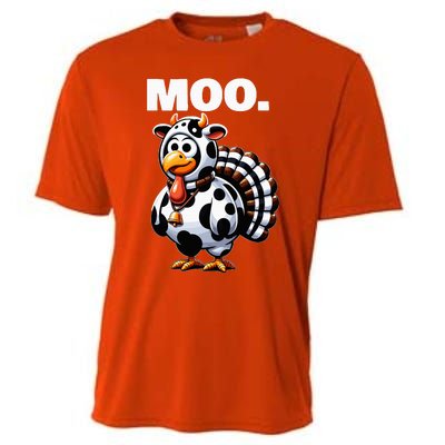 Turkey Moo Funny Thanksgiving Cooling Performance Crew T-Shirt