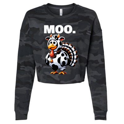 Turkey Moo Funny Thanksgiving Cropped Pullover Crew