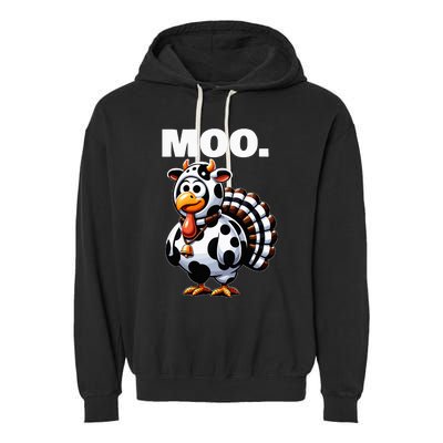 Turkey Moo Funny Thanksgiving Garment-Dyed Fleece Hoodie