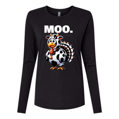 Turkey Moo Funny Thanksgiving Womens Cotton Relaxed Long Sleeve T-Shirt