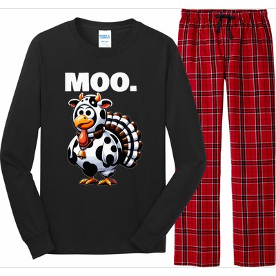 Turkey Moo Funny Thanksgiving Long Sleeve Pajama Set