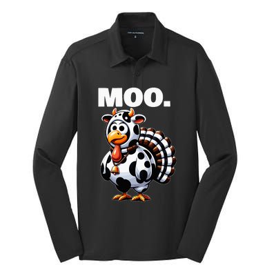 Turkey Moo Funny Thanksgiving Silk Touch Performance Long Sleeve Polo