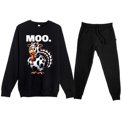 Turkey Moo Funny Thanksgiving Premium Crewneck Sweatsuit Set