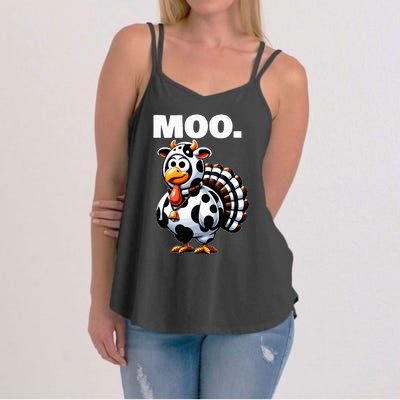 Turkey Moo Funny Thanksgiving Women's Strappy Tank