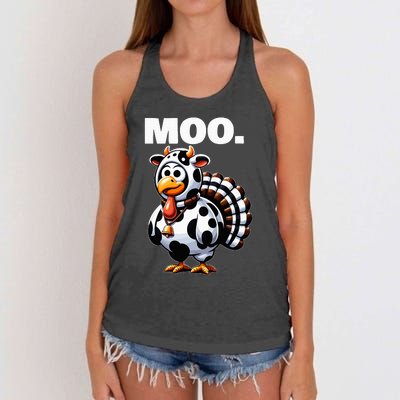 Turkey Moo Funny Thanksgiving Women's Knotted Racerback Tank