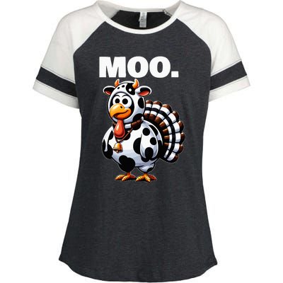 Turkey Moo Funny Thanksgiving Enza Ladies Jersey Colorblock Tee