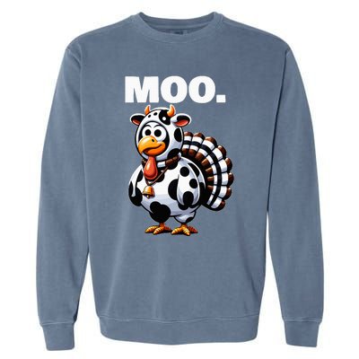 Turkey Moo Funny Thanksgiving Garment-Dyed Sweatshirt