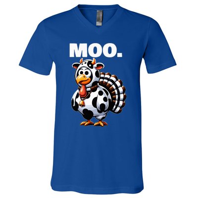 Turkey Moo Funny Thanksgiving V-Neck T-Shirt