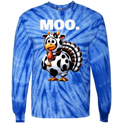 Turkey Moo Funny Thanksgiving Tie-Dye Long Sleeve Shirt