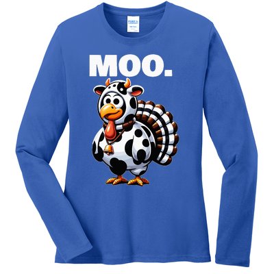 Turkey Moo Funny Thanksgiving Ladies Long Sleeve Shirt