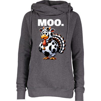 Turkey Moo Funny Thanksgiving Womens Funnel Neck Pullover Hood